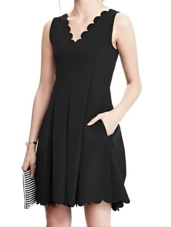 Banana Republic Dresses & Skirts - NWT Banana Republic Scalloped Edge Fit and Flare Black Mini Dress Size 2